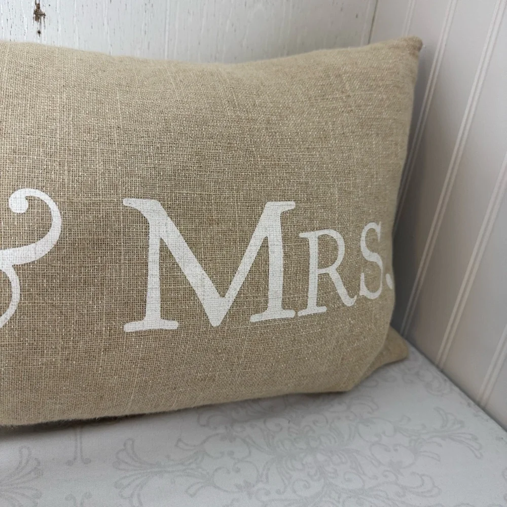 Storehouse Linen Lumbar Throw Pillow Duck Down MR & MRS Print Newlyweds Wedding